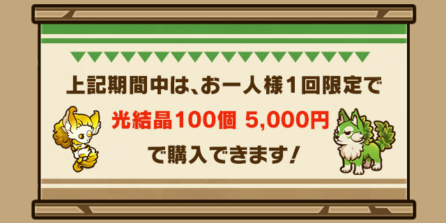 期間中１回限定！光結晶100個5000円！