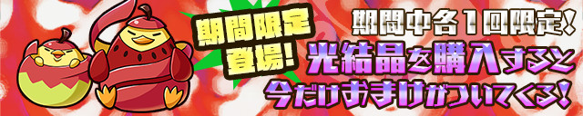 期間限定登場！　期間中各1回限定！　光結晶を購入すると今だけおまけがついてくる！